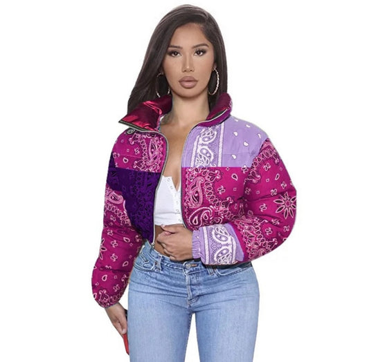 Purple Paisley Puffer Coat